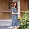Floral dress women's  new fashion V-neck slim and thin medium and long short-sleeved chiffon skirt tide