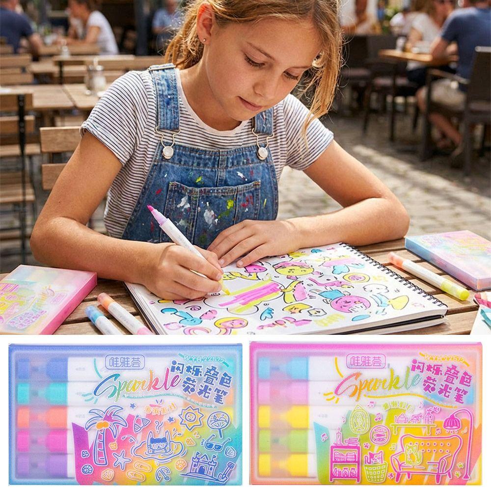 5PCS/Set Double Head Art Marker Pen Stationery Gift Painting Graffiti Pen Highlighter  Students