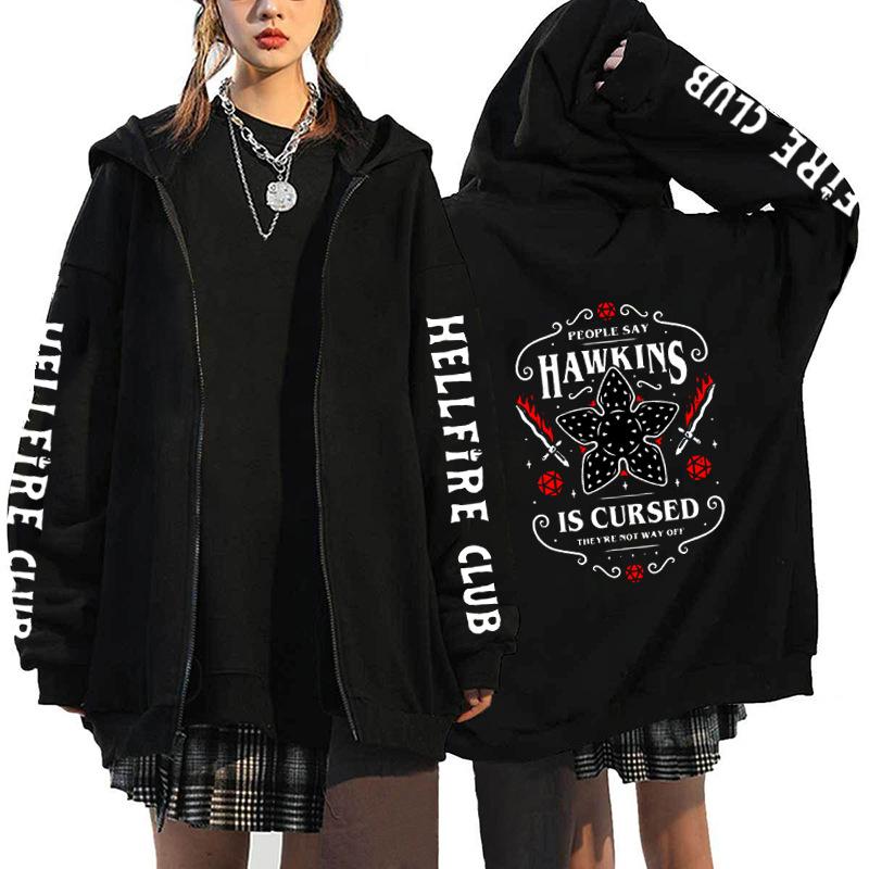 Fashion Women Men s Hoodie Hellfire Club Print Comfortable Hoodie Autumn Men s Hooded Jacket Zipper Sweatshirt XS чёрный