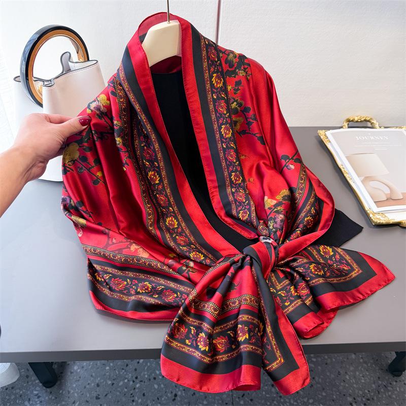 Spring And Summer Butterfly Printing Simulation Silky Brocade Fashion Sunscreen Silk Scarf Long Scarf Silky Shawl Versatile Headscarf Scarf