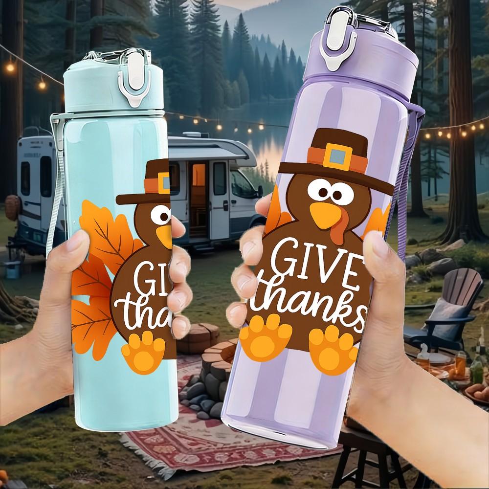 1PC Maple Leaf Give Thanks 750ml Color Plastic Sports Water Bottle Leakproof Flip Straw Lid Suitable for Sports Office Home Use