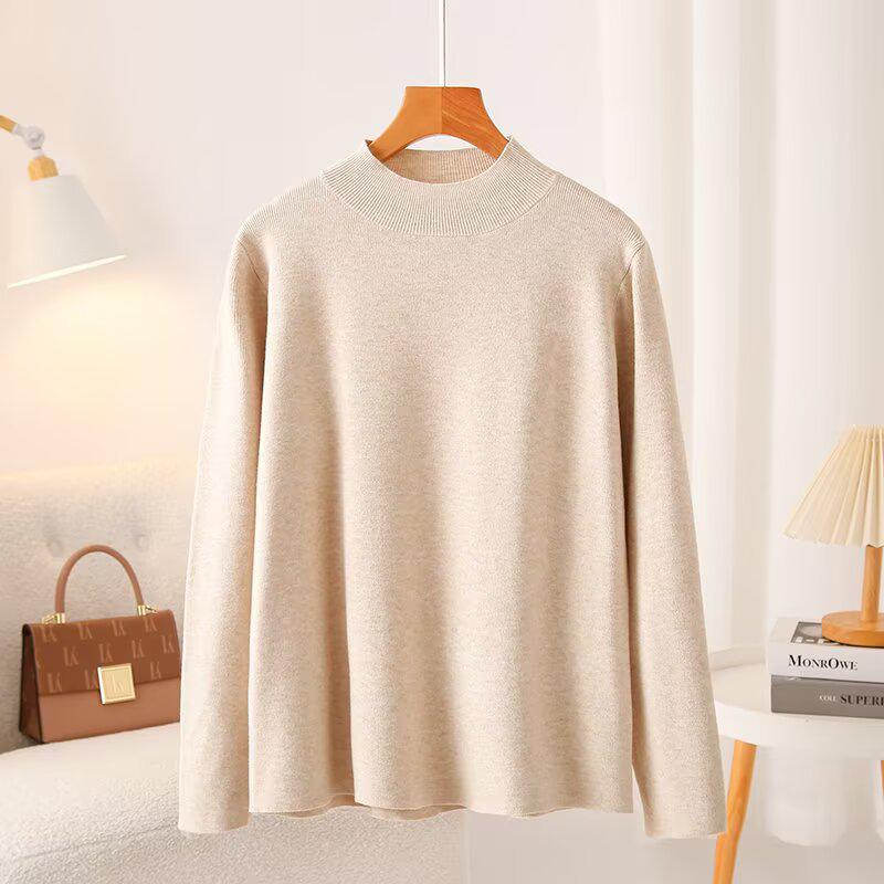 2025 Plus Size Women s Autumn Knitwear: Versatile Long Sleeve Soft Pullover Top XL абрикосовый