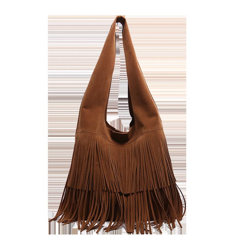 Осень 2025 Богемная Ретро Коричневая Замшевая Сумка Кроссбоди с Кисточками для Женщин One Size кофейный