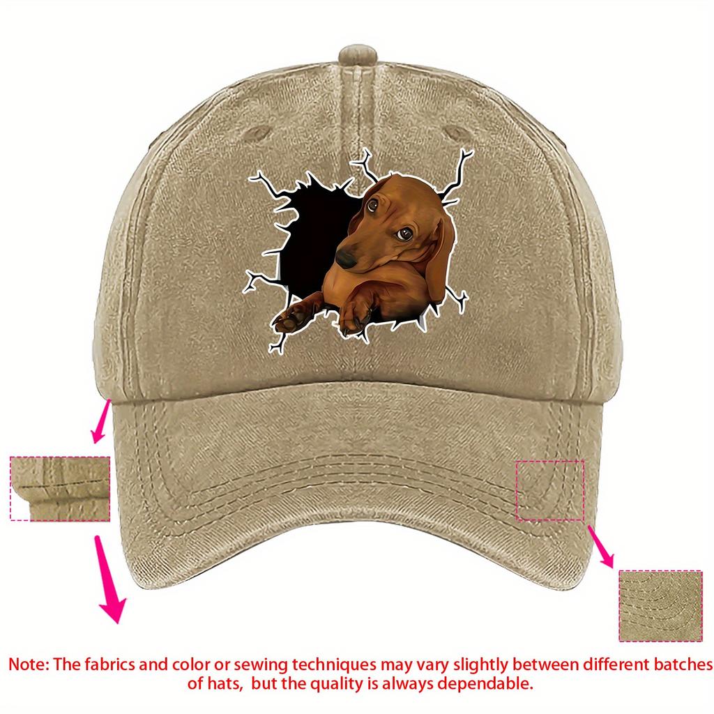 Wall Breaking Dachshund Graphic Baseball Cap Cotton Adjustable Casual Denim Outdoor Hat