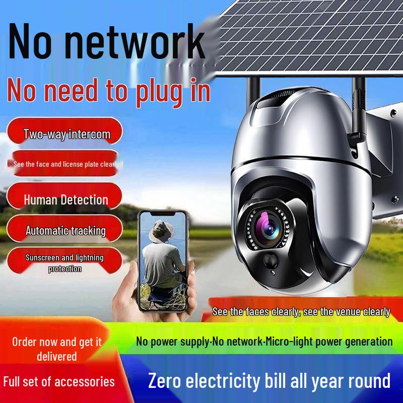 Solar-Powered 360° 4G Security Camera - Mobile-Ready, Full-Color Night Vision, Waterproof for Outdoor Use.