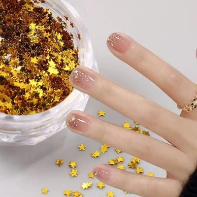 3pc Tiny Star Glitter Nail Flake Golden Silvery Black Small Pentagram Nail Seqiuns Kawaii Korean DIY Manicure Accessories