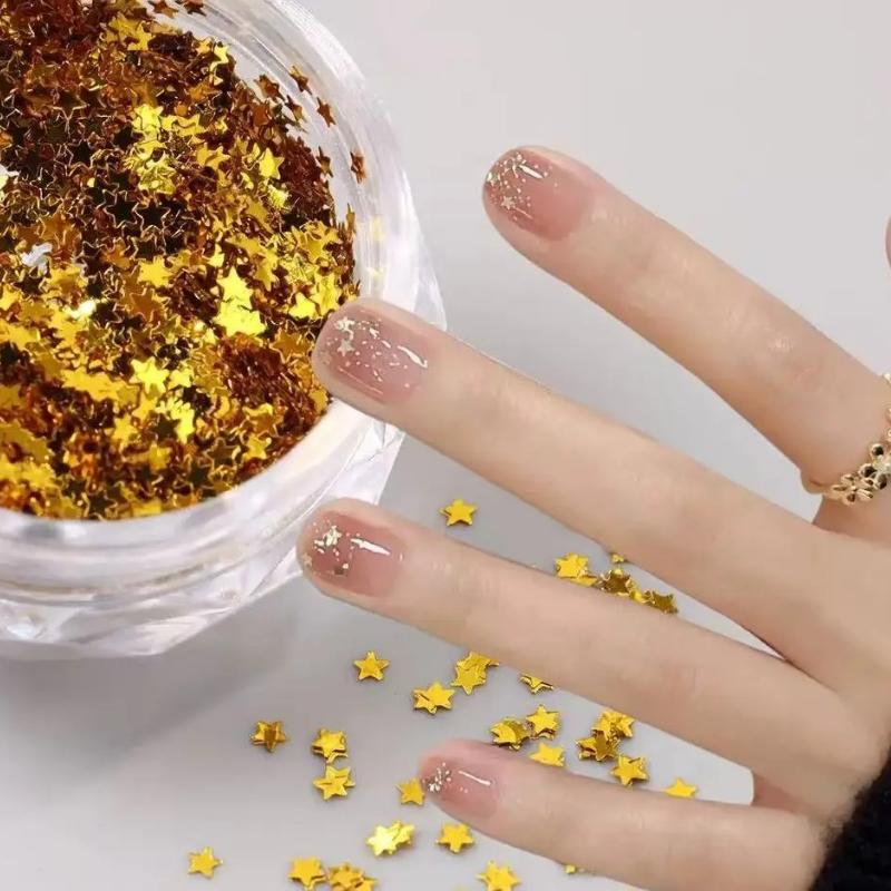3pc Tiny Star Glitter Nail Flake Golden Silvery Black Small Pentagram Nail Seqiuns Kawaii Korean DIY Manicure Accessories