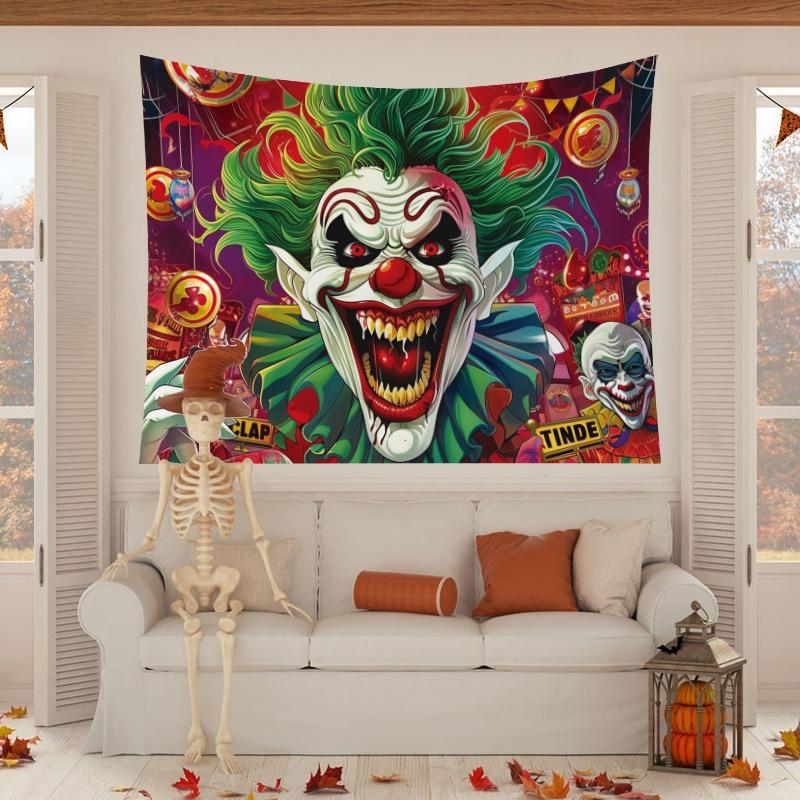 Halloween Home Party Decoration Tapestry Background Cloth Blood Red Handprint Clown Horror Pumpkin Head Atmosphere Tapestry