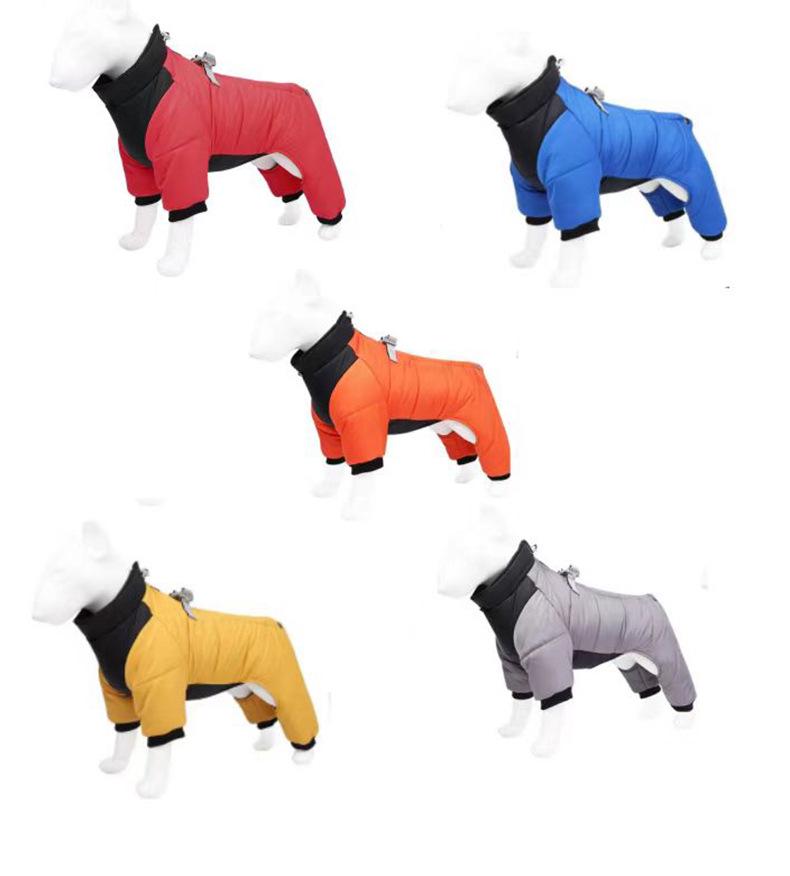 Reflective Waterproof Dog Jacket: Thickened Autumn/Winter Down Coat for Small Pets, Four-Legged Design, Cotton Material.