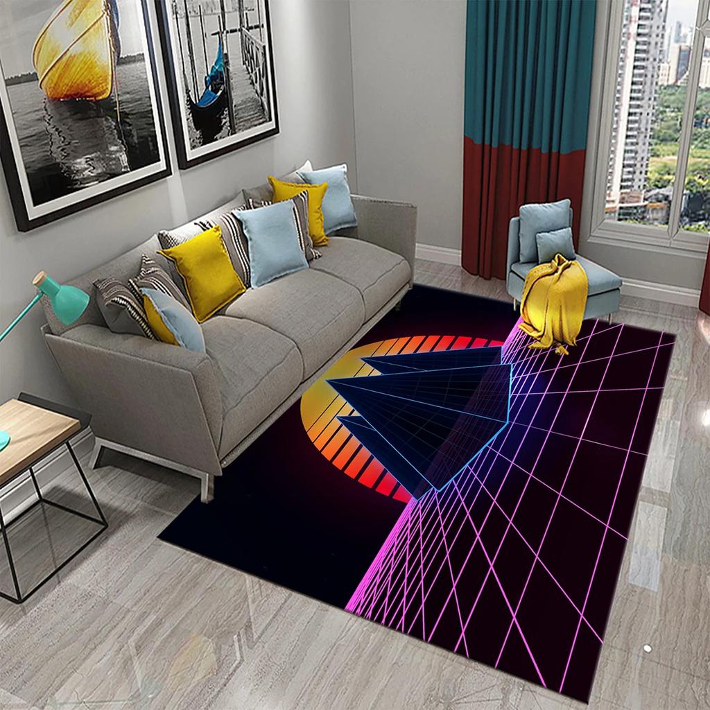 3D Colorful Neon Wave Carpet Rug for Living Room Kids Bedroom Decor Kids Play Crawling Floor Mat Bathroom Kitchen Non-slip Rugs