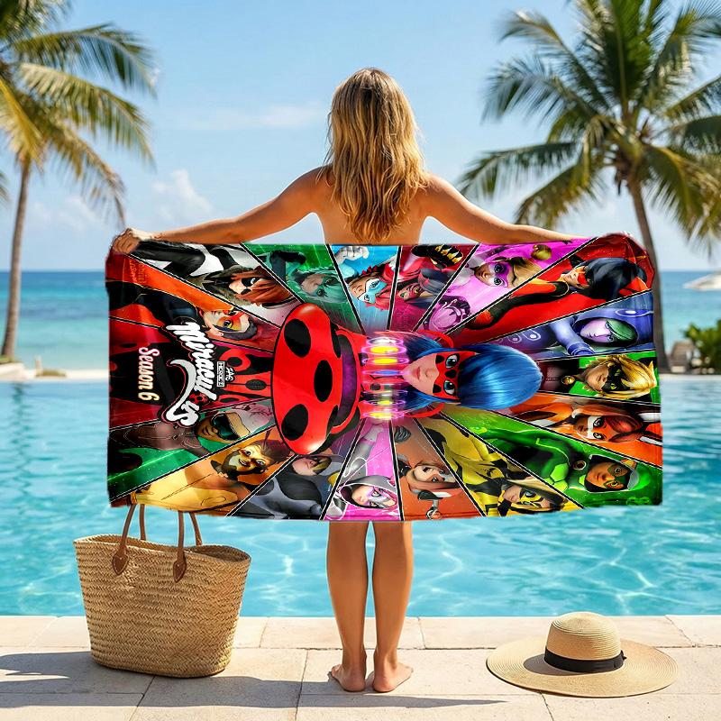 Asciugamano da Spiaggia alla Moda Miraculous Ladybug Portatile Morbido Asciugatura Rapida per Nuoto Campeggio Vacanze