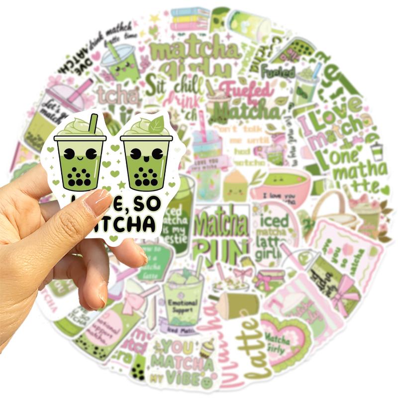 50 Stück Scrapbooking Handy Gepäck Skateboard Wasserdichte Aufkleber Niedliche Matcha Aufkleber Matcha Girly DIY Aufkleber