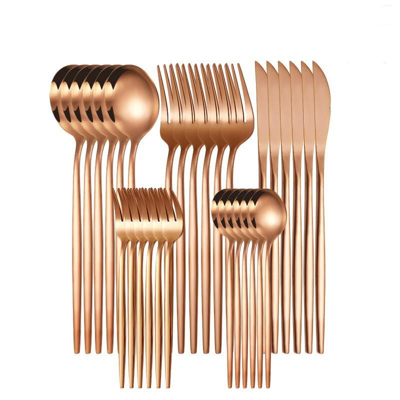 30pcs Upscale Gold Dinnerware Set Stainless Steel Tableware Set Knife Fork Coffee Spoon Flatware Set Dishwasher Safe Cutlery Set