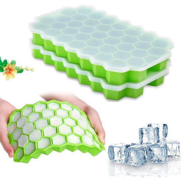 1pc Stackable Silicone Ice Cube Trays With Lid - 37 Cubes For Chilled Drinks Whiskey & Cocktails - Flexible And Safe