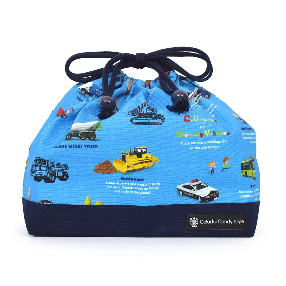 COLORFUL CANDY STYLE Drawstring Bag Medium Gusseted Lunch Bag for Boys Drawstring Bag for Kids Stylish Gusseted Cool Car Encyclopedia N3488000