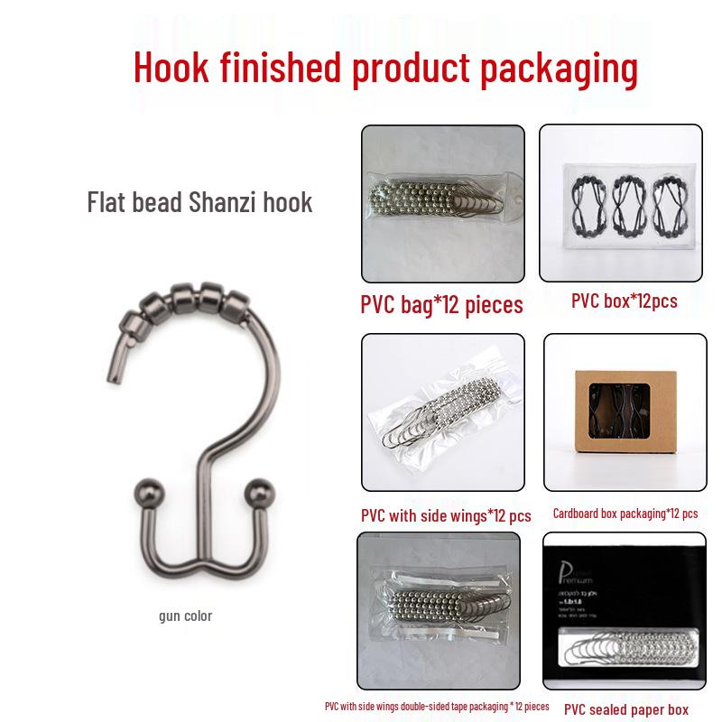 Stainless Steel Double-Sided Bath Curtain Hooks, Tool-Free Install, Sliding J-Hook Design