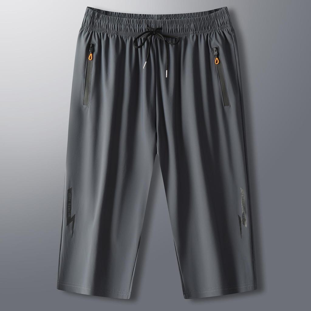 Men's Quick-Dry 3/4 Length Running Shorts - High Elastic, Ice Silk, Breathable, Summer Sports & Casual Wear.