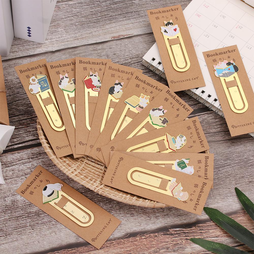 1PC New Cartoon Cute Cats Bookmark Gold-plated Book Folder Metal Label Student Gift Animals Stationery School Supplies