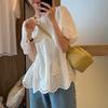 Summer Puff Short Sleeved Lace Women Blouse New Fashion Crew Neck White Embroidery Doll Shirt Office Hollow Out Ladies Top Loose Casual Sweet Clothing