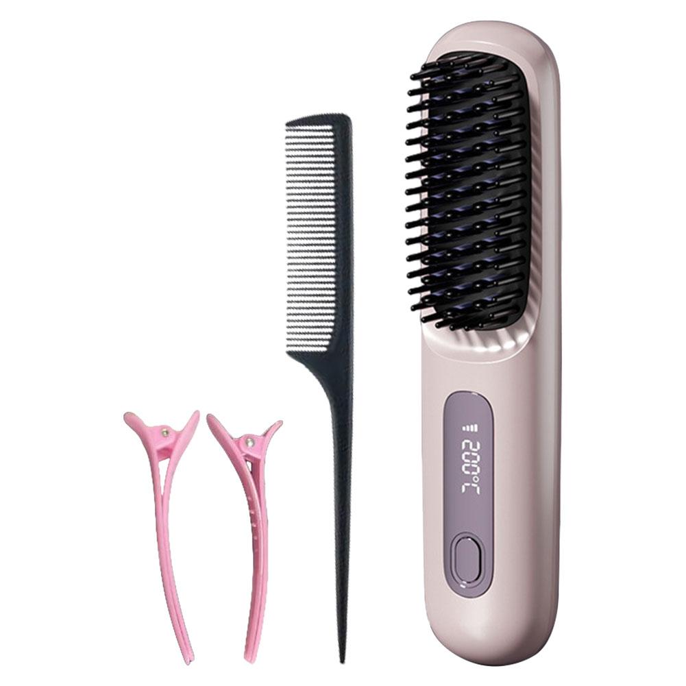 LCD Cordless Hair Straightener Brush Anti-Scald Electric Hot Comb 3 Temp Settings USB Recharing Electric Hair Straightener Comb
