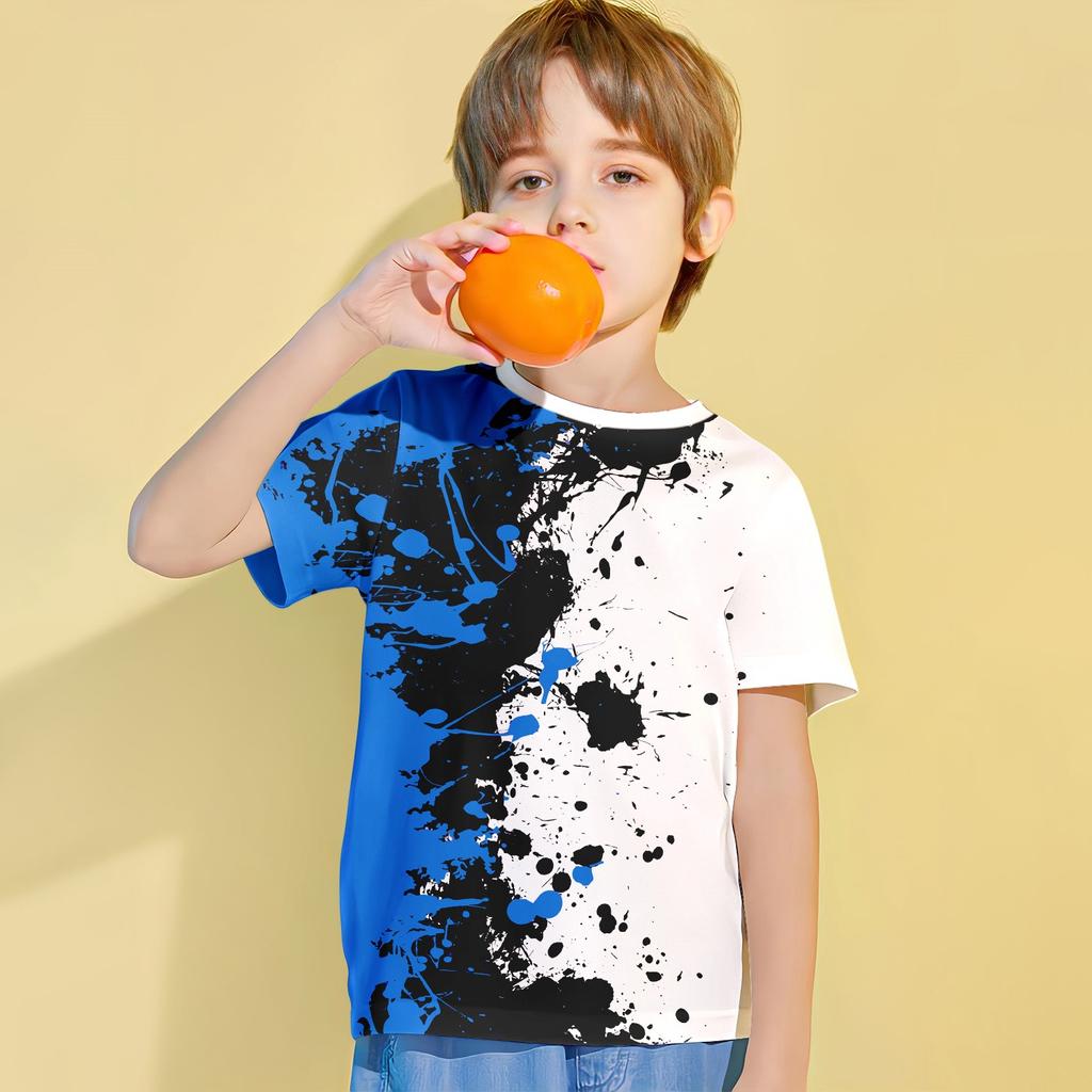 Letnia nowa dziecięca koszulka z krótkim rękawem 3D drukowana podwójna kolorystyka pasująca do wzoru chłopięca swobodna oddychająca sportowa koszulka 4-14 lat