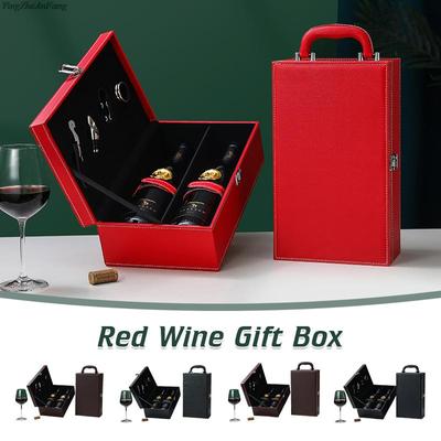 PU Leather Wine Bottle Box Leather Luxury Bag Single / Double Red Wine Champagne Tote Carrier Handle Travel Case Organizer Gift