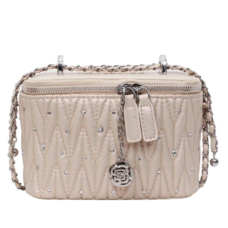 Niche Pleated Embroidery Thread Chain Square Box Bag New Trendy Fashion Versatile Small Square Bag Shoulder Messenger Bag