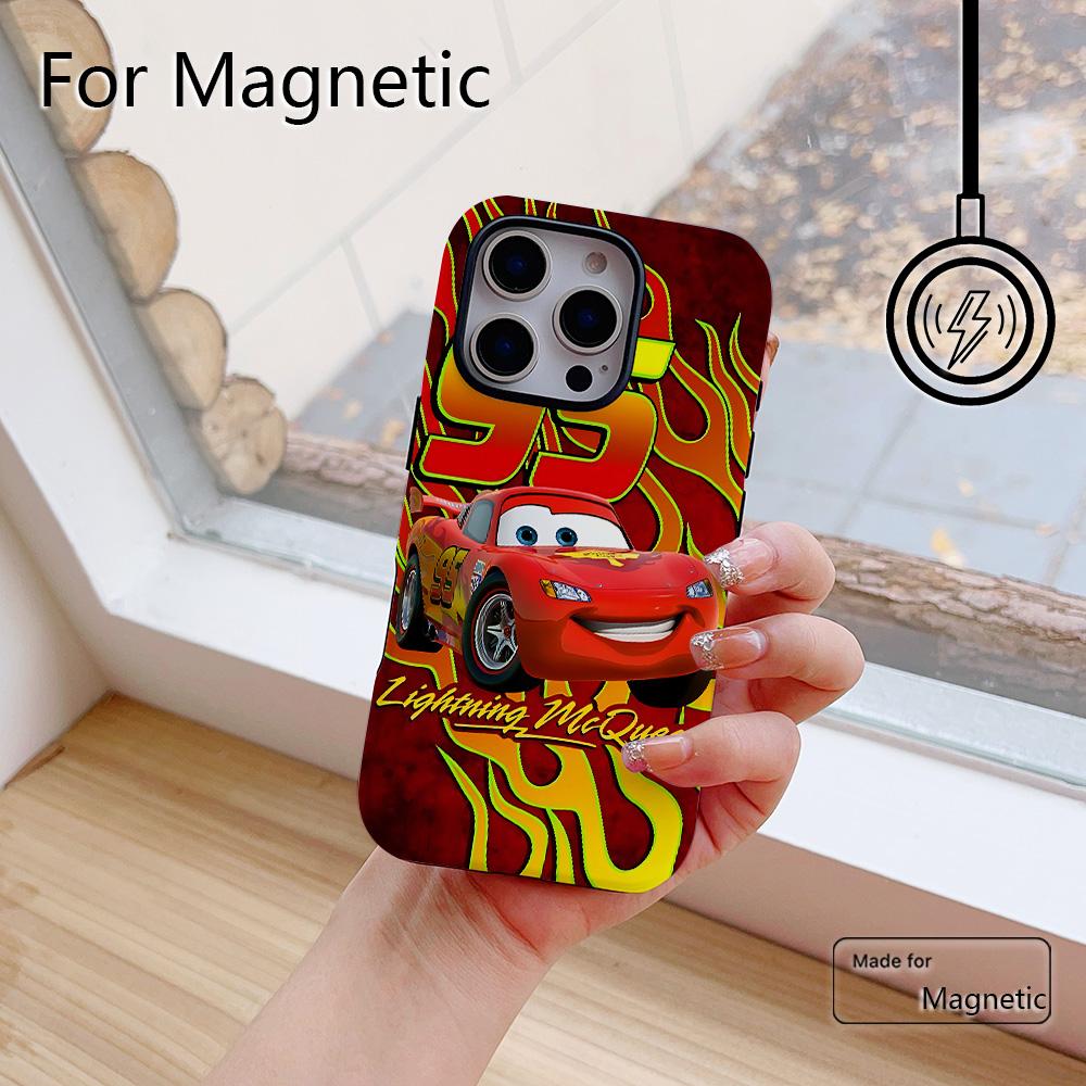 Cars Lightning McQueen 95 Phone Case for iPhone 17 16 15 14 13 12 11 Pro Max Plus Air Luxury Magnetic Double-layer Back Cover