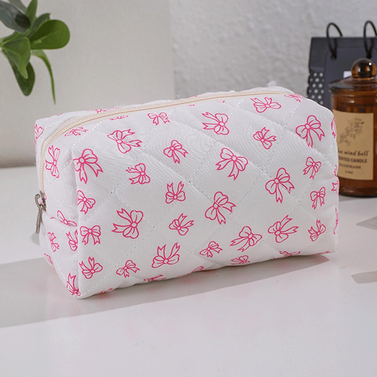 

Cute bowknot printed pencil case, large-capacity portable zipper stationery desktop storage bag, A beautiful gift for her красный