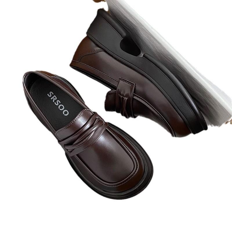 Versatile loafers retro black platform small leather shoes women's new summer French spring and autumn one-pedal music bottom
