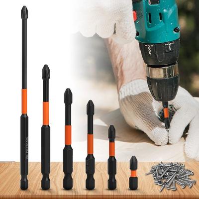 1/6PCS Magnetic Electric Screwdriver Bit, Crosshead PH2, S2 Alloy Impact Head, Solid Screwdriver, Anti Slip, Screwdriver Hand Drill Tool
