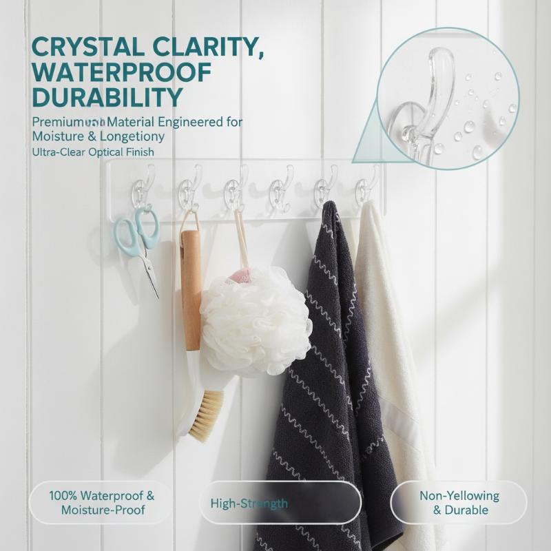 6 Hooks Transparent Holder Rack Bathroom Towel Sponge Storage Hanger Living Room Hat Clothes Seamless Hook Organiser