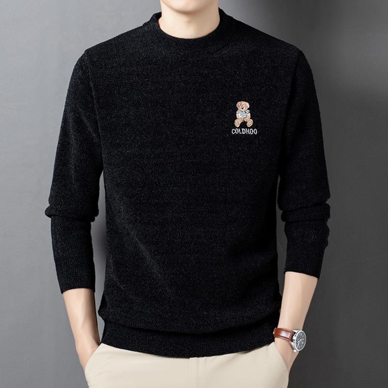 

Зимний утолщенный свитер из синели с круглым вырезом для мужчин, плюс бархатная вышивка, модный повседневный теплый мужской вязаный свитер 4XL