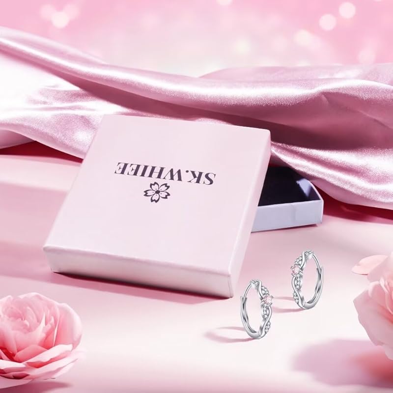 SK.Whiee Ohrringe Damen Beliebtheit Metallallergie-kompatibel Creolen rosa Geburtsstein "Lucky Love" Silber 925 18k Gold platiniert