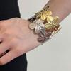 Vintage Flower Shaped Zircon Sets Women Choker Necklace Cuff Bracelet Stud Earrings Adjustable Rings Gold Silver Color Zircon