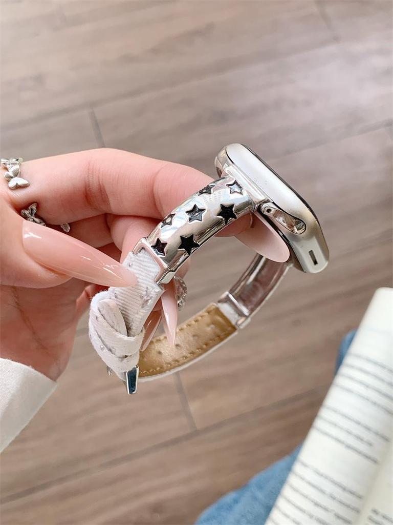Star Denim Watch Strap for Apple 11th Gen, Huawei GT6, and Xiaomi 9 Pro Female Models