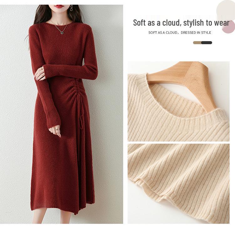 Women's Mid-length Slimming Wool Knitted Dress – Autumn & Winter Over-the-Knee Design