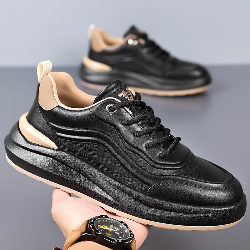 Men's Autumn & Winter Genuine Leather Sneakers - Stylish, Comfortable, Versatile, Casual White Shoes.