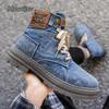 Fashion 2025 Autumn High Top Plus Size 39-48 Men's Boots Denim Blue Black Casual Boots British Lace Up Men Sneakers Botas Para Hombre