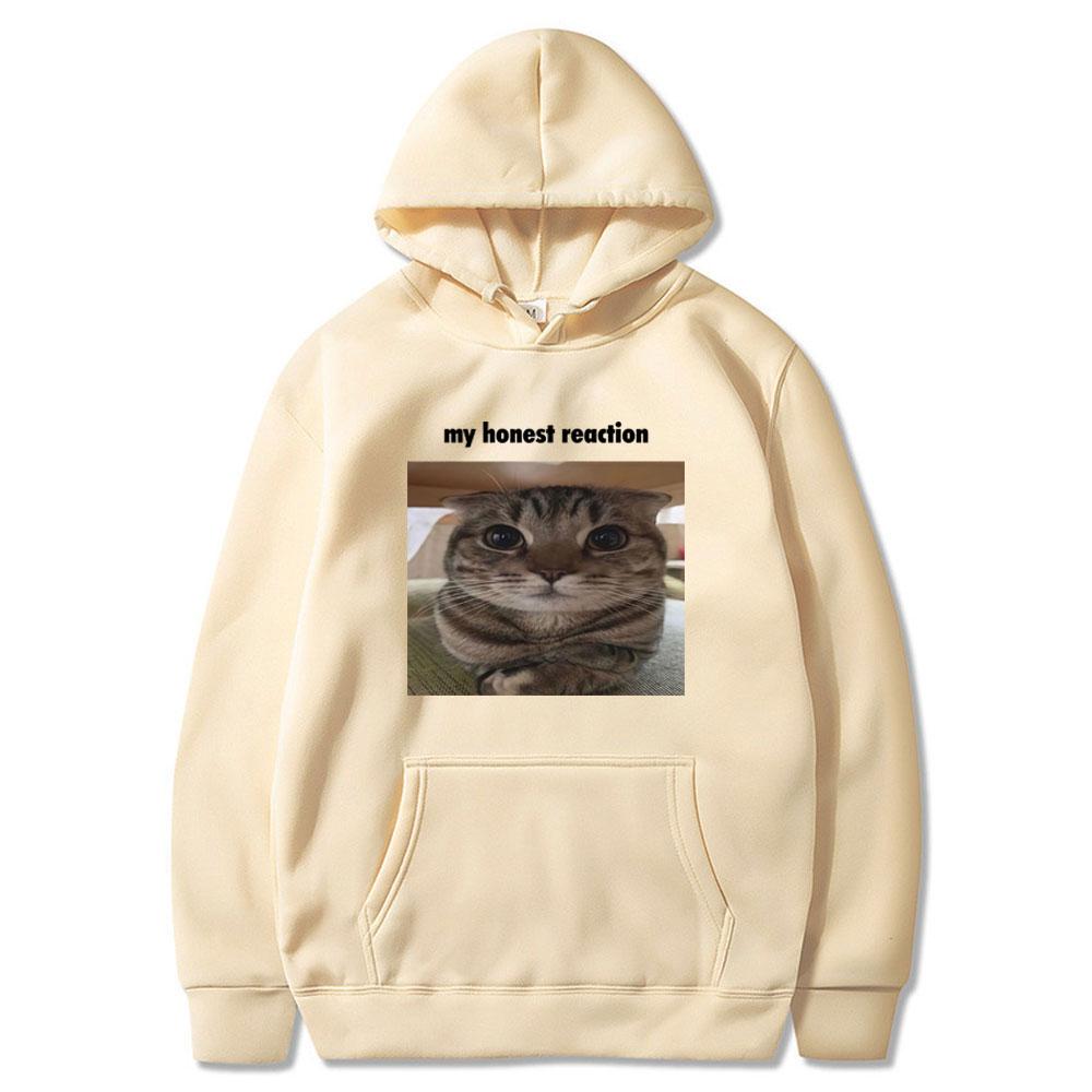 Meine ehrliche Reaktion Lustige Katze Meme Hoodies2 025 Herren Damen Kapuzenpullover Wintermode Harajuku Kleidung Lässiger Stil Paar Streetwear