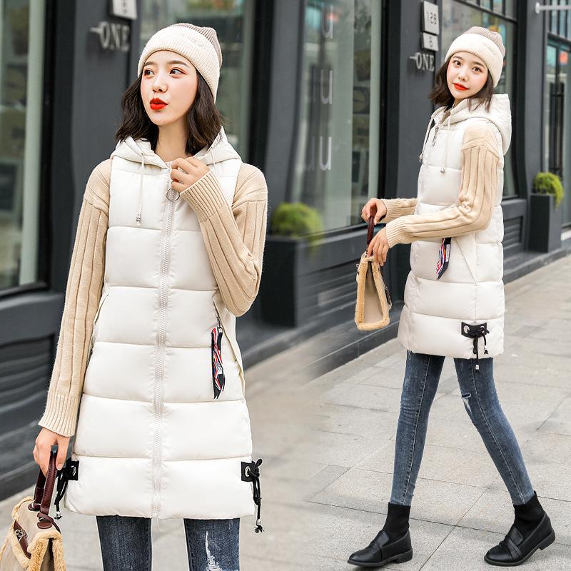 Women's Slim Hooded Cotton Vest - Medium-Length, Autumn/Winter, Korean Style, Plus Size, Fashionable