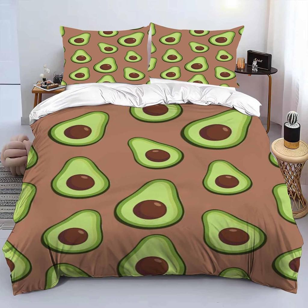 Avocado Bedding set, 3D Pattern Soft Microfiber Bed duvet cove Set, Fruit Quilt Cover and Pillow Cover 50 X 75 cm With Zipper