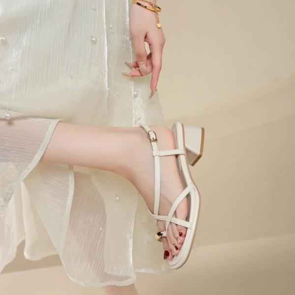 

Fashion Female Sandal Block Heels Square Toe Flip Flops Platform 2025 Summer All-Match Large Size Buckle Strap Girls Chunky Corrective H 39