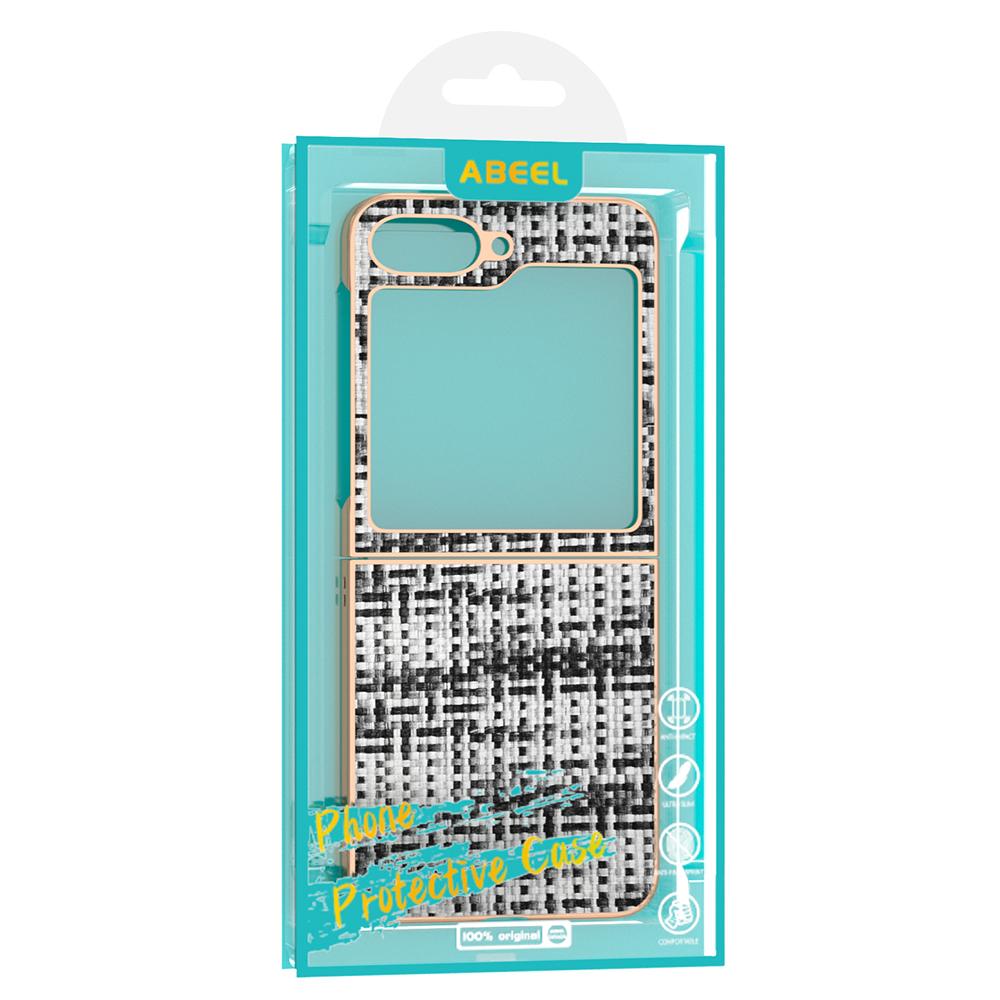 ABEEL For Samsung Galaxy Z Flip7 FE 5G/Z Flip6 5G Case Electroplating Edge Plaid Texture PU Leather+PC Phone Cover
