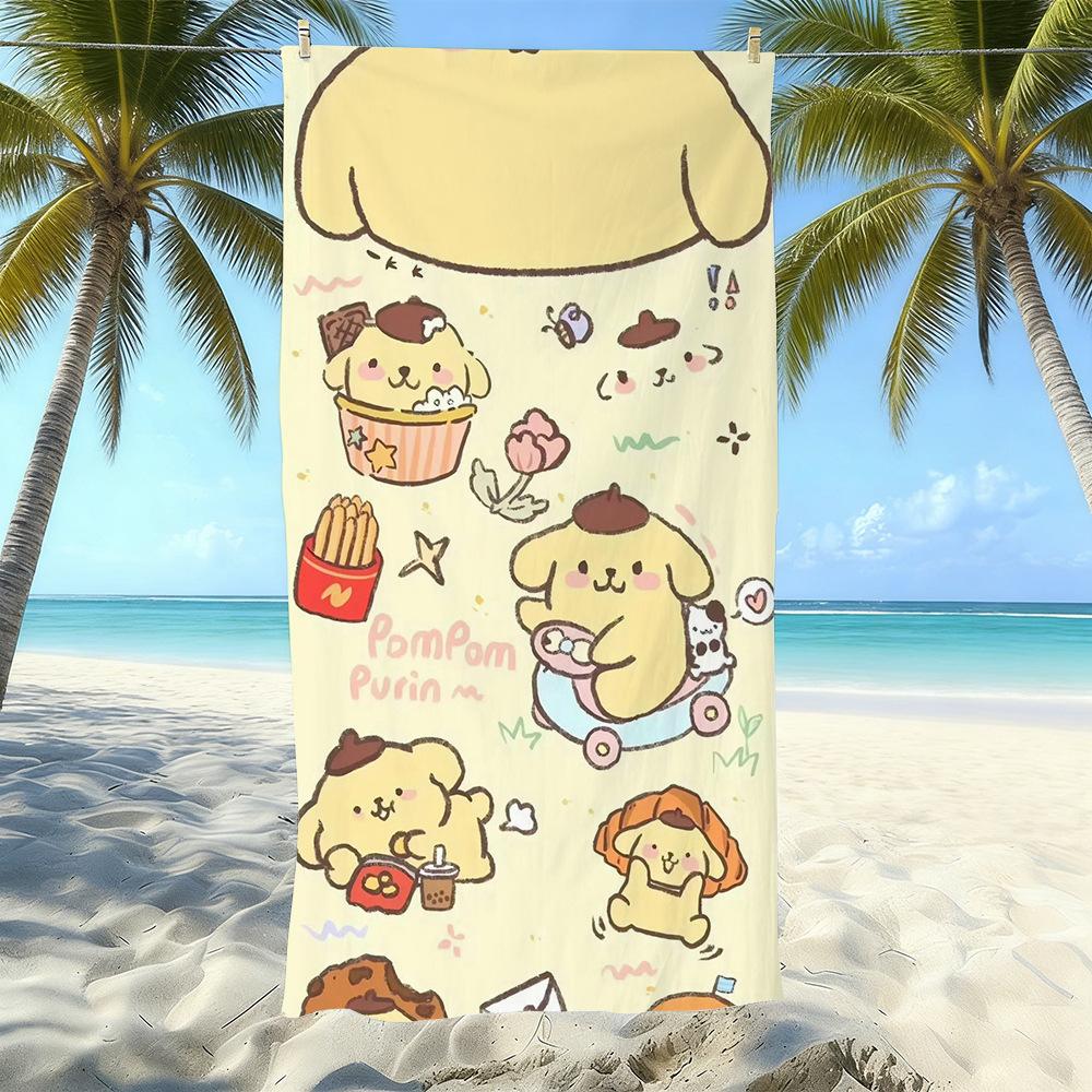 Cute Puppy Cartoon Print Microfiber Beach Towel Water Absorbent Quick Dry Bath Towel For Vacation