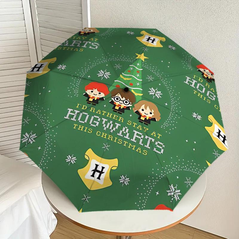 1PC Warner Hogwarts Christmas Automatic Open/Close Umbrella with Windproof, 46-Rib Sturdy Canopy, Durable Ribs1263A