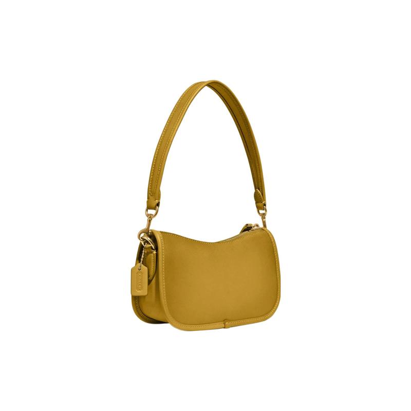 COACH Swinger 20 solid color zipper closure tanned leather underarm bag mahjong bag handbag shoulder bag women's linen yellow