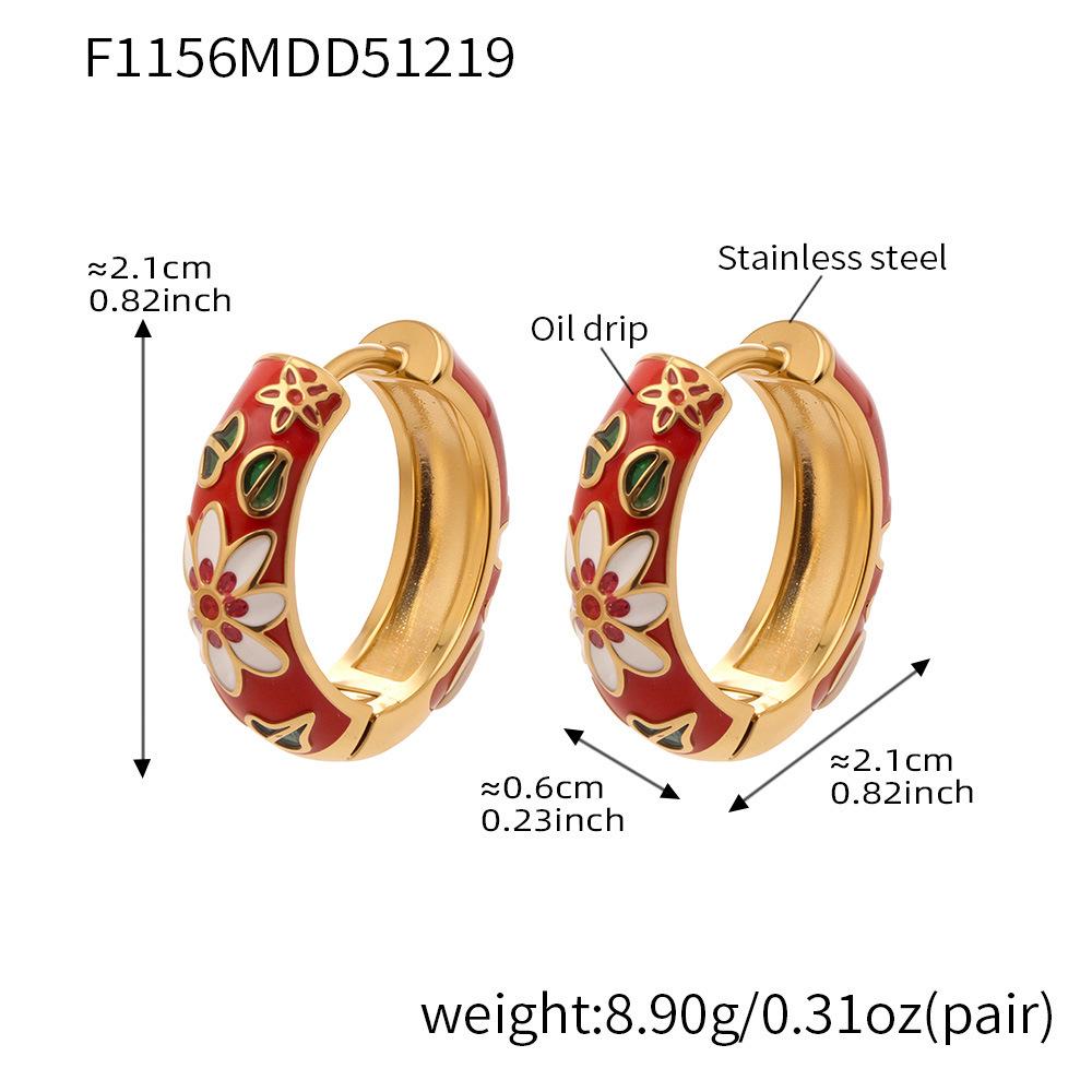 18k Gold-Plated Enamel Camellia Hoop Earrings - Stainless Steel, Fade-Resistant, Light Luxury Design