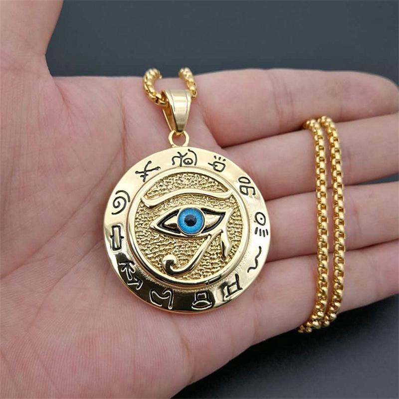 Stainless Steel 18K Gold Plated Horus Eye Pendant for Man Women Gift Fashion Rune Necklace Egyptian Jewelry Accessories