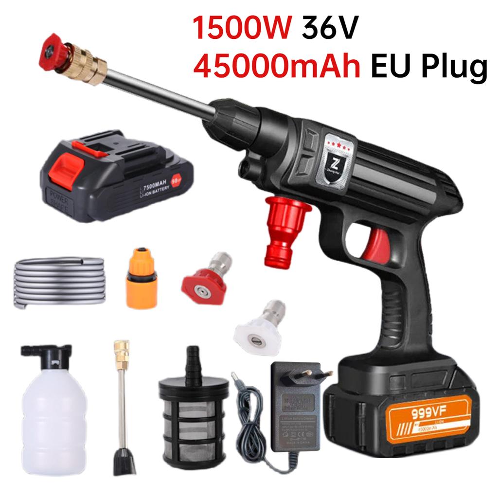 1500W Car Wash Gun Washer 4000mAh Foam Generator 30Bar Spray Nozzle High Pressure Cleaner for Auto Home Car Washing Machine